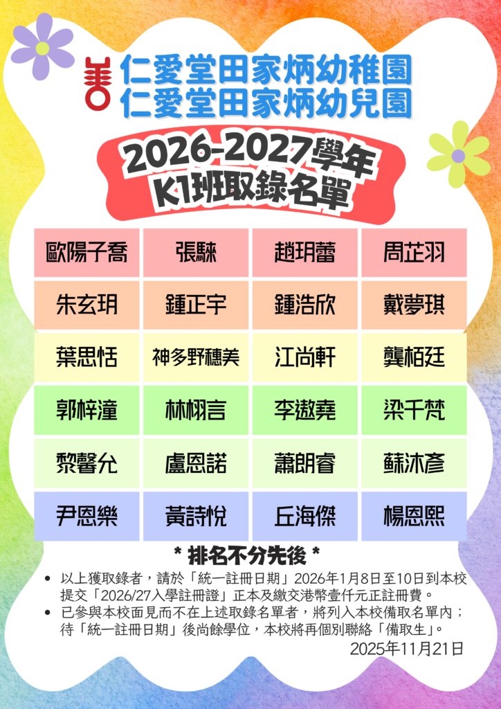 2026-2027 K1取錄名單